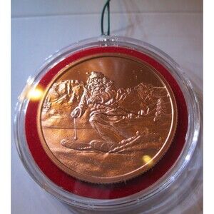 Skiing Santa 1 oz Copper Coin/Pendant (Air Tight Capsule) Ornament, 2025